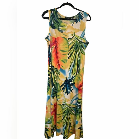 Attitudes By Renee Abstract Tropical Print Maxi Jersey Dress Size Lp - Picture 14 of 14
